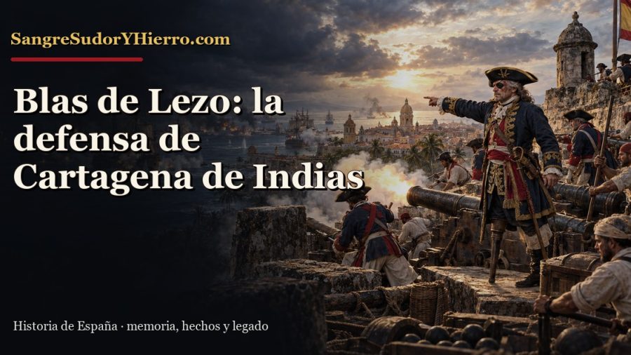 Retrato de Blas de Lezo ante el combate naval de Cartagena de Indias con el título del artículo