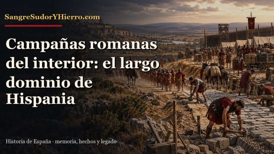 Recreación histórica sobre conquista romana del interior de Hispania con el título «Campañas romanas del interior: el largo dominio de Hispania» y la marca SangreSudorYHierro.com