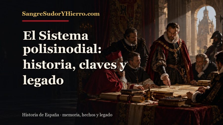 Ilustración histórica de El Sistema polisinodial con el título «El Sistema polisinodial: historia, claves y legado» y la marca SangreSudorYHierro.com
