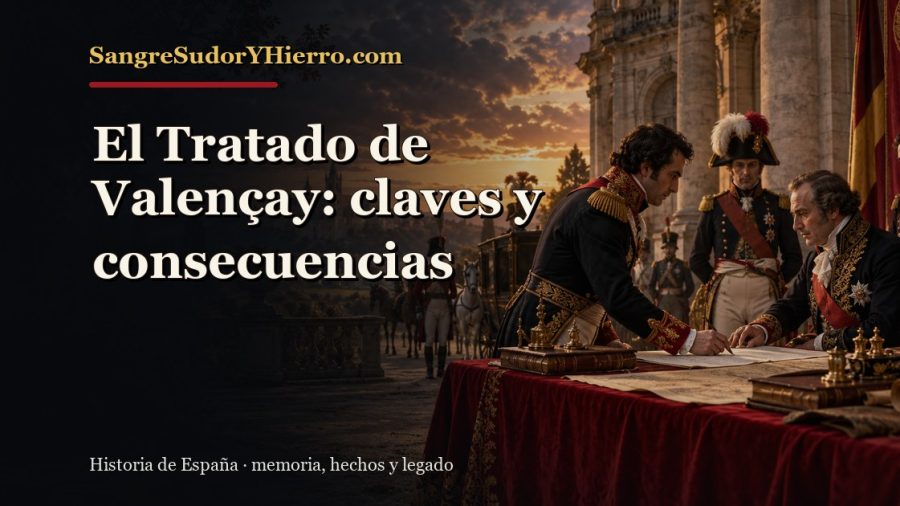 Ilustración histórica de El Tratado de Valençay con el título «El Tratado de Valençay: claves y consecuencias» y la marca SangreSudorYHierro.com