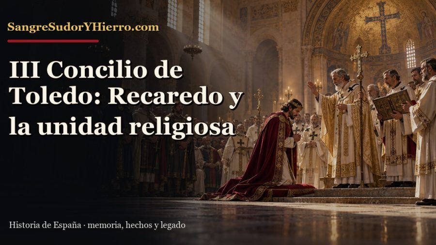 Recreación de Recaredo ante los obispos del III Concilio de Toledo con el título del artículo